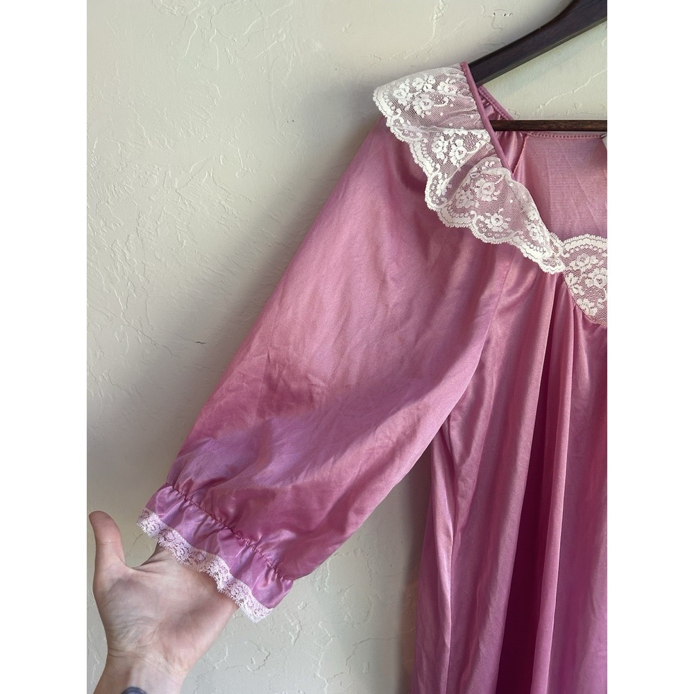 Vintage Featherbed‎ Pink Maxi Nightgown Dress M Dainty Coquette Lace Victorian - Picture 6 of 8